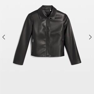 Chico's Black Leather Jacket with Zippered Pockets Size 2